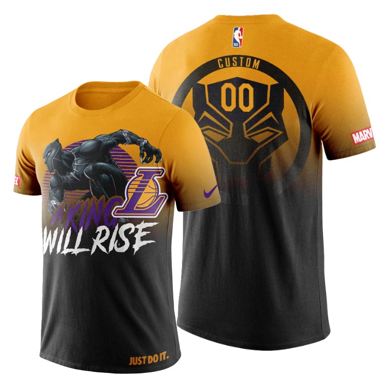 Men's Los Angeles Lakers Custom #00 NBA Wakanda Forever Marvel Gold Basketball T-Shirt MOK4083LN